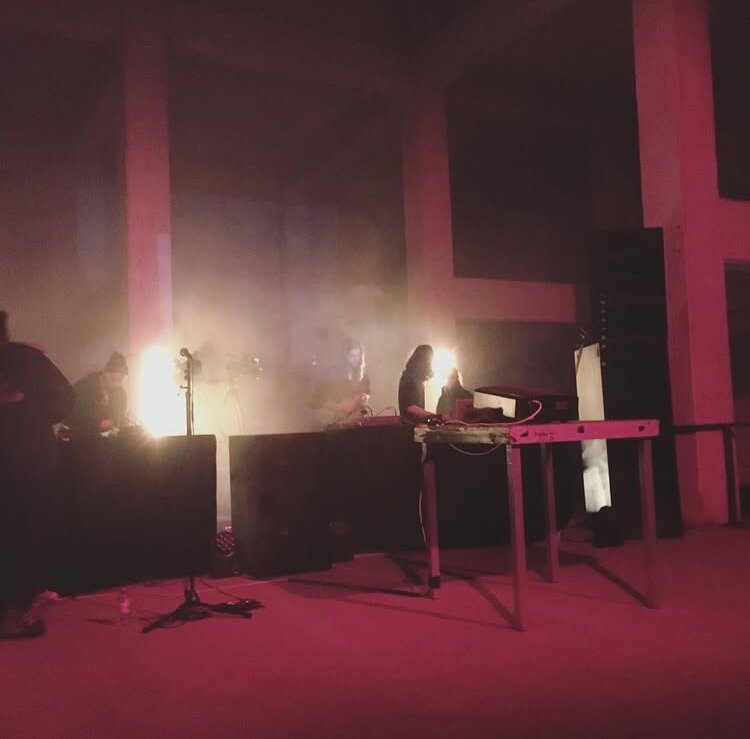 Amedeo Cappelletti performing live at Funkhaus, red stage light and fog